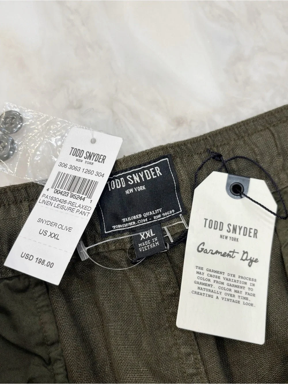 Todd Snyder Men’s Relaxed Linen Leisure Pant Size XXL Olive New